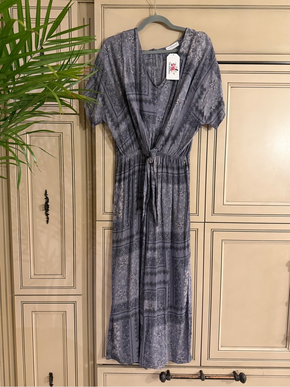 NWT FIRST LOVE By LOVELYN Western BOHO Jumpsuit Pants Bandanna Print V-Neck Med